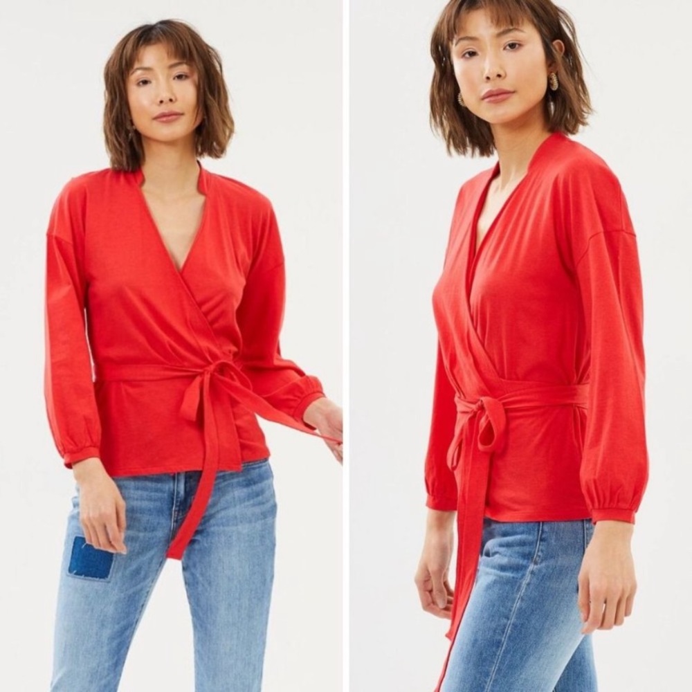 NWT red J. Crew Wrap Top with Collar